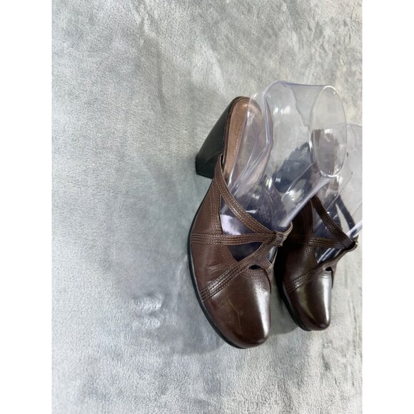 Clarks womens shoes size 7M brown leather strappy mules - Picture 13 of 16